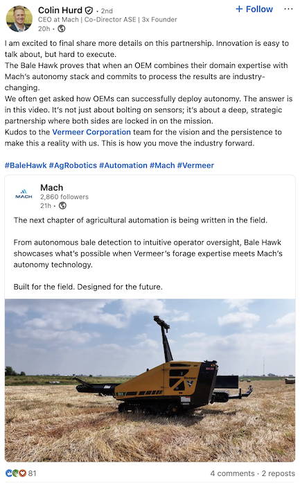 Mach CEO Colin Hurd LinkedIn Post